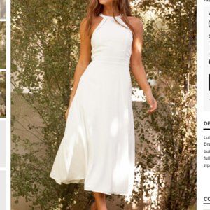 Summer Dream White Tie-Back Halter Midi Dress